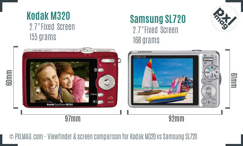 Kodak M320 vs Samsung SL720 Screen and Viewfinder comparison