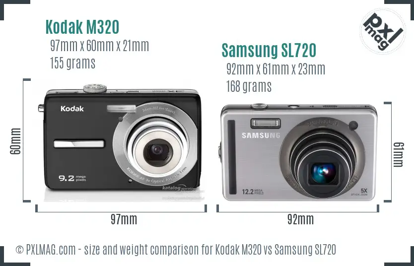 Kodak M320 vs Samsung SL720 size comparison