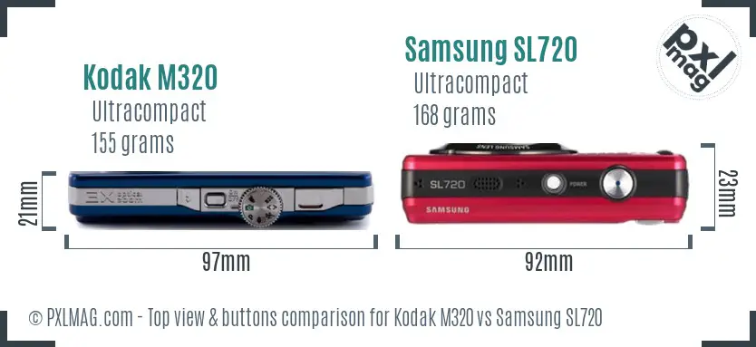 Kodak M320 vs Samsung SL720 top view buttons comparison