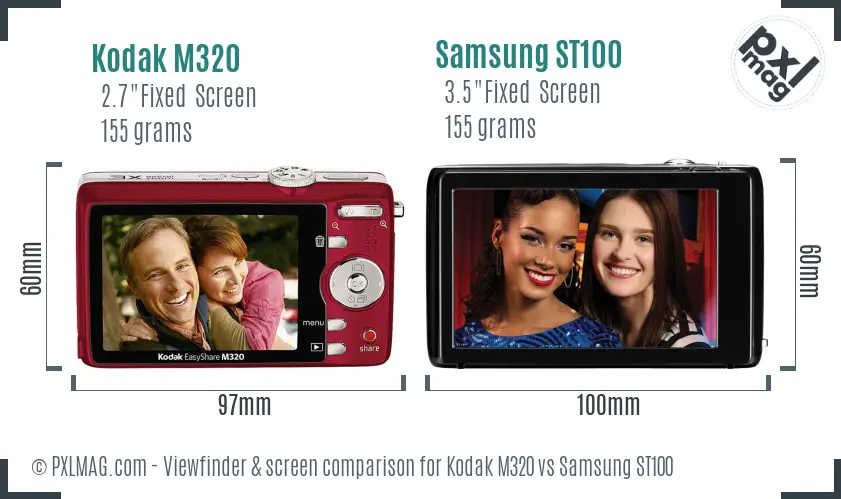 Kodak M320 vs Samsung ST100 Screen and Viewfinder comparison