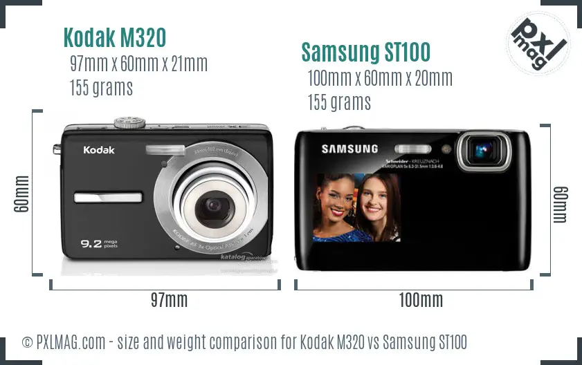 Kodak M320 vs Samsung ST100 size comparison