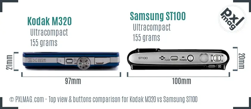 Kodak M320 vs Samsung ST100 top view buttons comparison