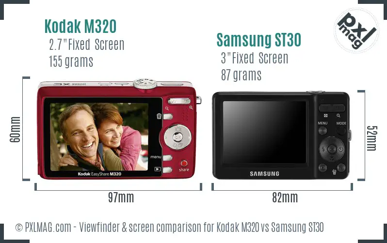 Kodak M320 vs Samsung ST30 Screen and Viewfinder comparison