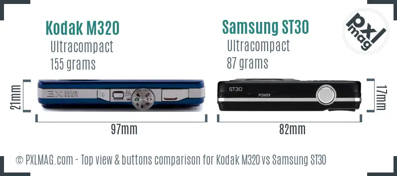 Kodak M320 vs Samsung ST30 top view buttons comparison