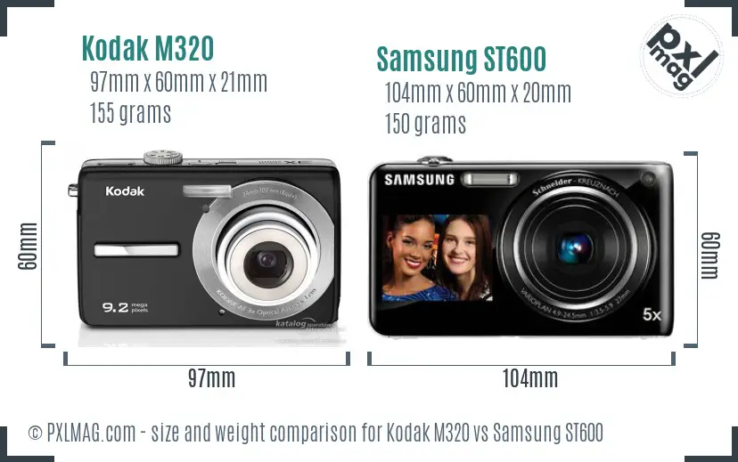 Kodak M320 vs Samsung ST600 size comparison