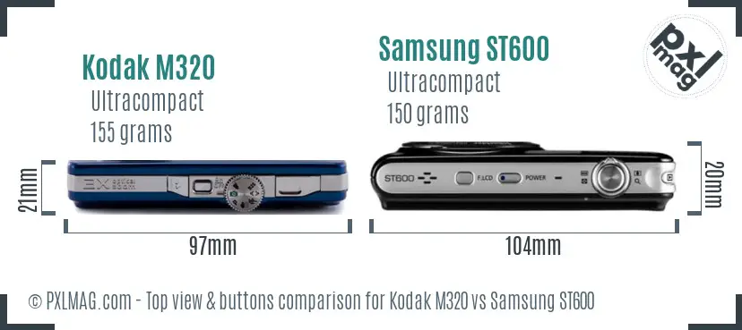 Kodak M320 vs Samsung ST600 top view buttons comparison