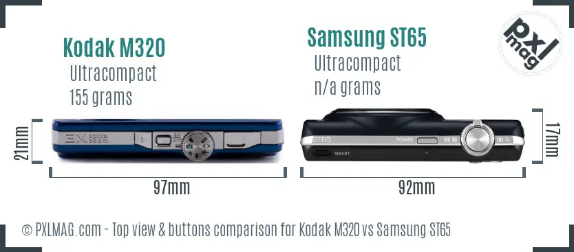 Kodak M320 vs Samsung ST65 top view buttons comparison
