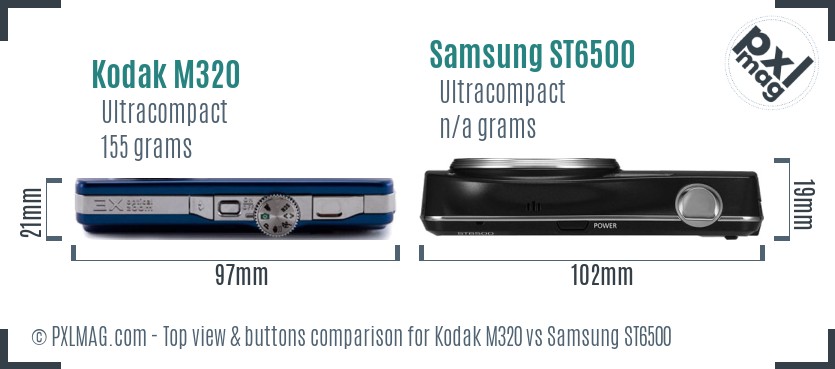 Kodak M320 vs Samsung ST6500 top view buttons comparison