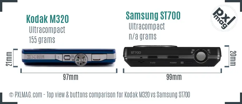 Kodak M320 vs Samsung ST700 top view buttons comparison