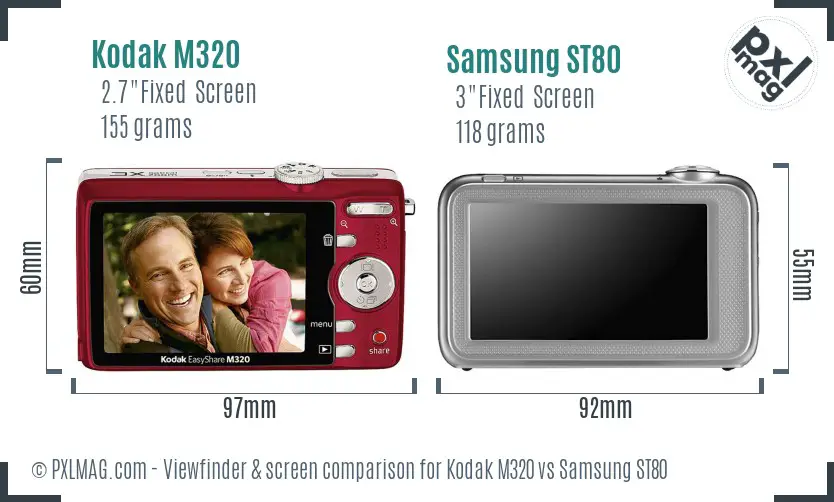 Kodak M320 vs Samsung ST80 Screen and Viewfinder comparison