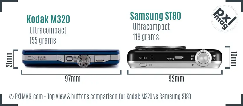 Kodak M320 vs Samsung ST80 top view buttons comparison
