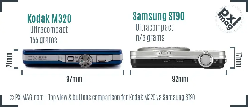 Kodak M320 vs Samsung ST90 top view buttons comparison