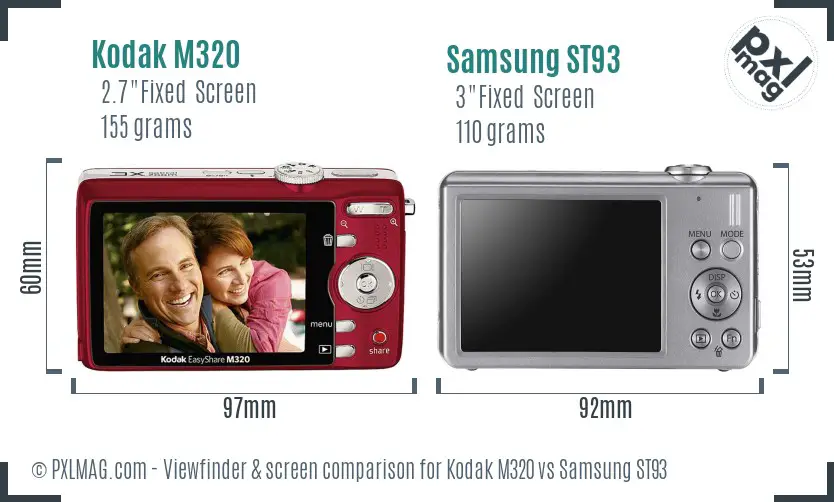 Kodak M320 vs Samsung ST93 Screen and Viewfinder comparison