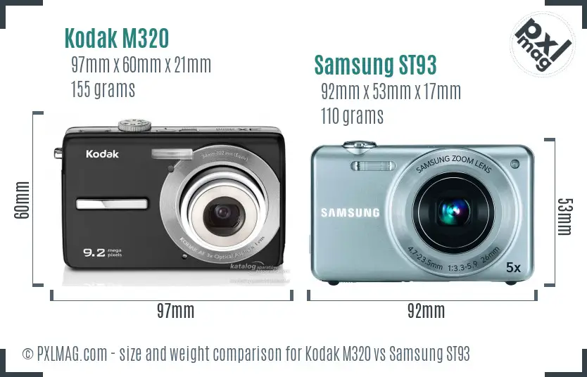 Kodak M320 vs Samsung ST93 size comparison