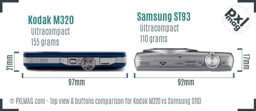 Kodak M320 vs Samsung ST93 top view buttons comparison