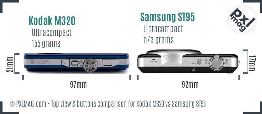 Kodak M320 vs Samsung ST95 top view buttons comparison