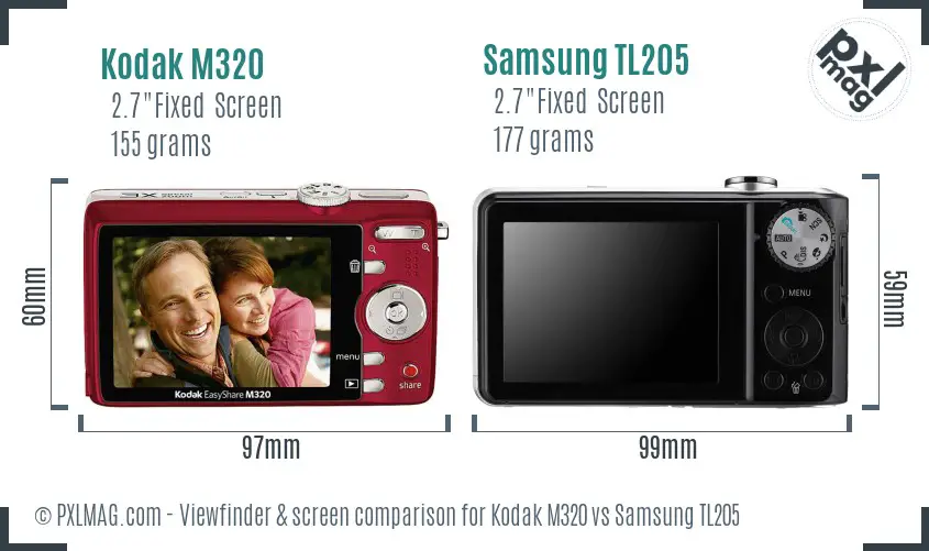 Kodak M320 vs Samsung TL205 Screen and Viewfinder comparison