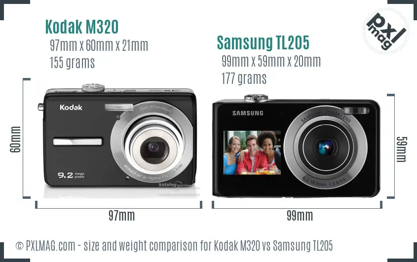 Kodak M320 vs Samsung TL205 size comparison