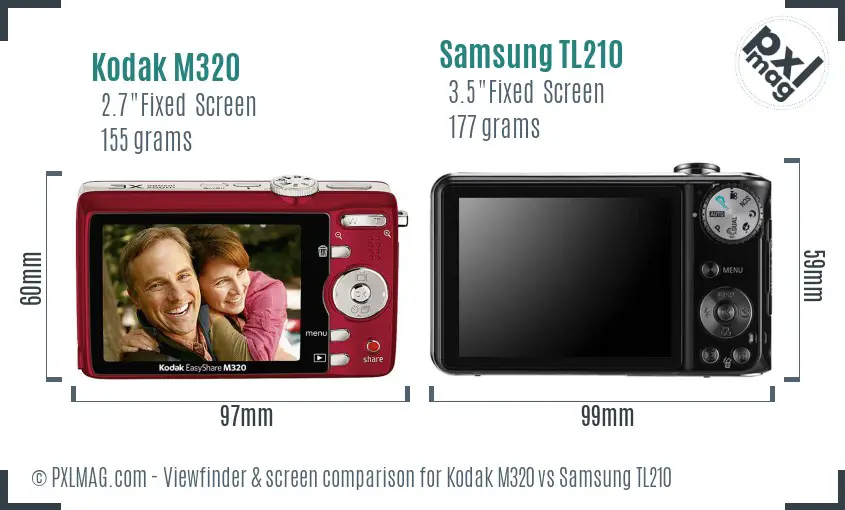 Kodak M320 vs Samsung TL210 Screen and Viewfinder comparison