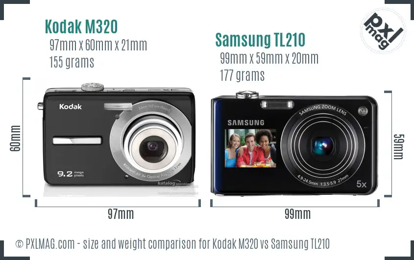 Kodak M320 vs Samsung TL210 size comparison