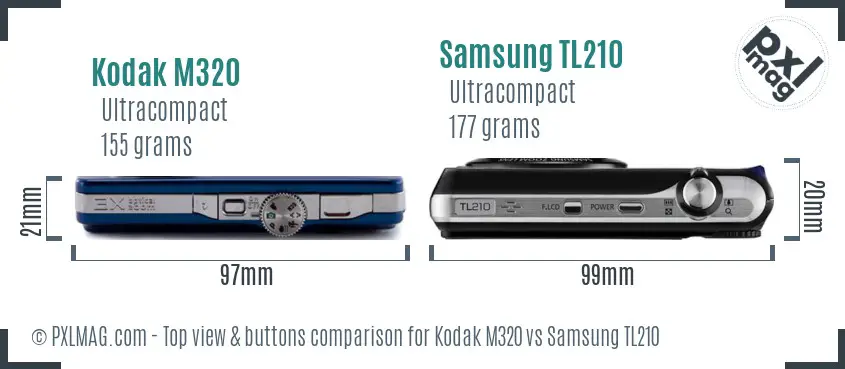 Kodak M320 vs Samsung TL210 top view buttons comparison