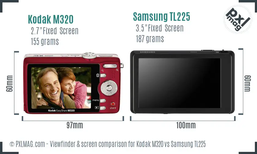 Kodak M320 vs Samsung TL225 Screen and Viewfinder comparison