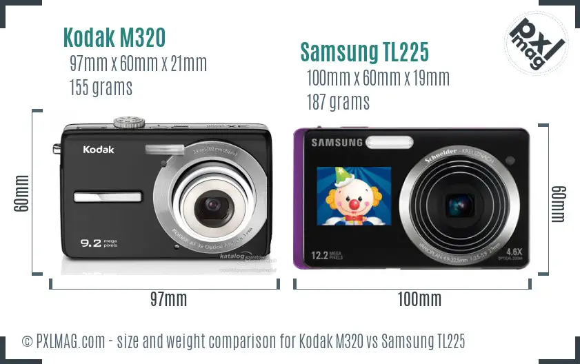 Kodak M320 vs Samsung TL225 size comparison