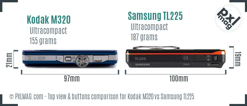 Kodak M320 vs Samsung TL225 top view buttons comparison