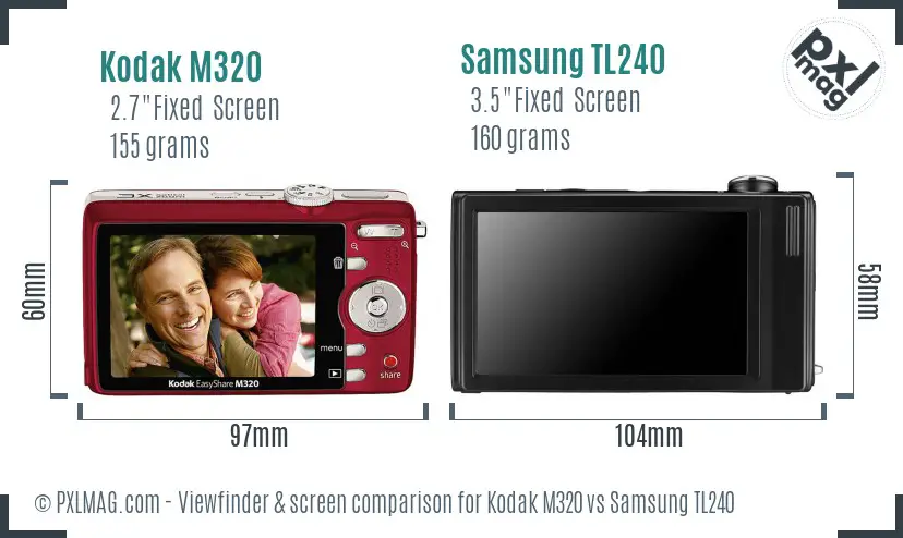 Kodak M320 vs Samsung TL240 Screen and Viewfinder comparison