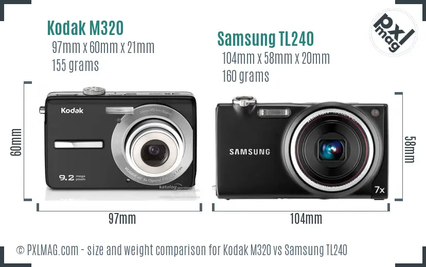 Kodak M320 vs Samsung TL240 size comparison