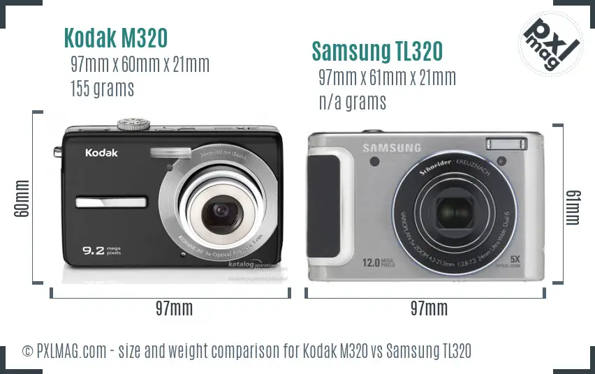 Kodak M320 vs Samsung TL320 size comparison