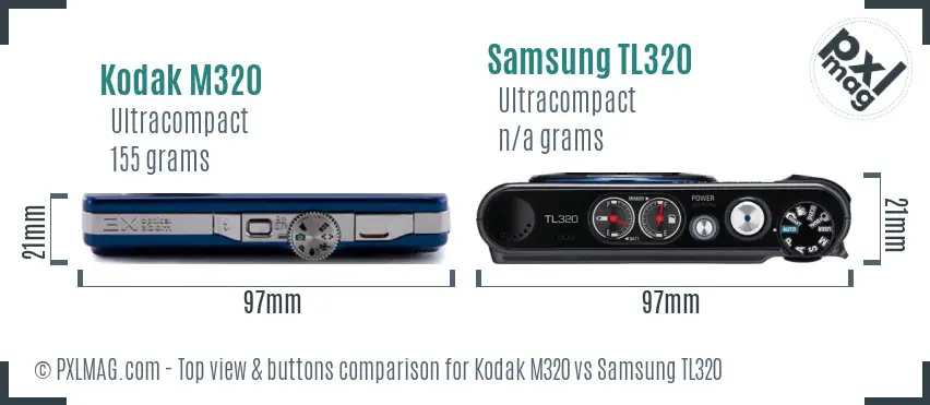 Kodak M320 vs Samsung TL320 top view buttons comparison