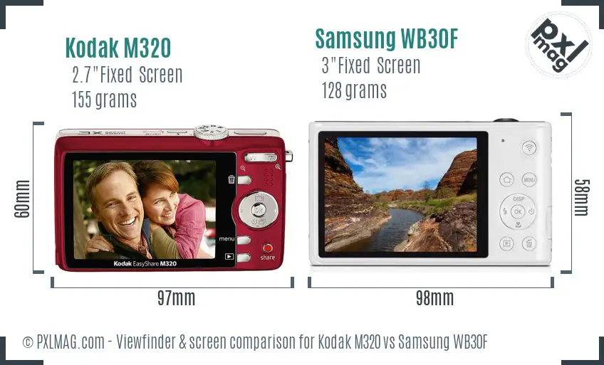 Kodak M320 vs Samsung WB30F Screen and Viewfinder comparison