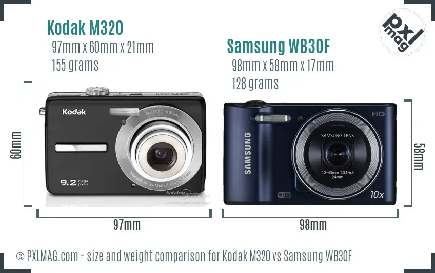Kodak M320 vs Samsung WB30F size comparison