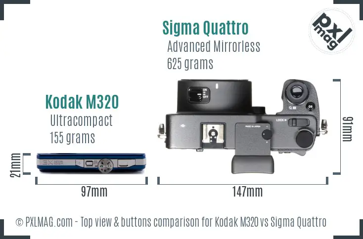 Kodak M320 vs Sigma Quattro top view buttons comparison