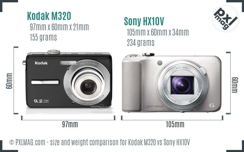 Kodak M320 vs Sony HX10V size comparison
