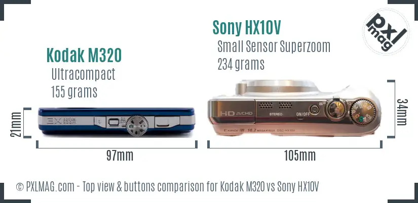 Kodak M320 vs Sony HX10V top view buttons comparison
