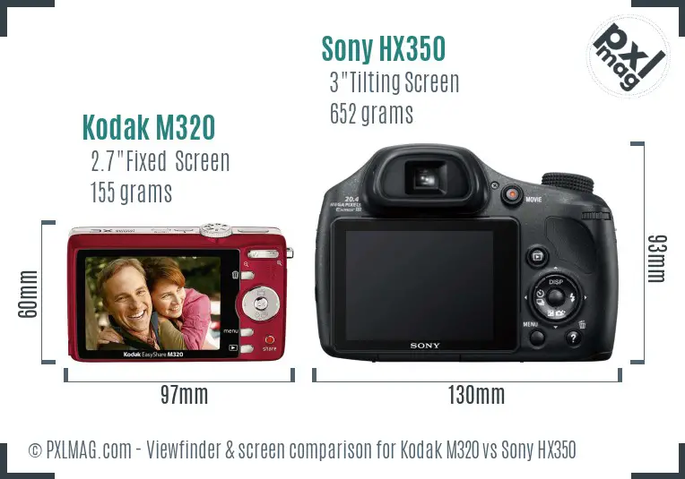 Kodak M320 vs Sony HX350 Screen and Viewfinder comparison