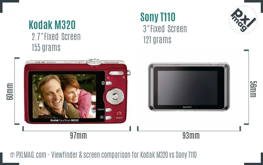Kodak M320 vs Sony T110 Screen and Viewfinder comparison Kodak M320 vs Sony T110 Screen and Viewfinder comparison
