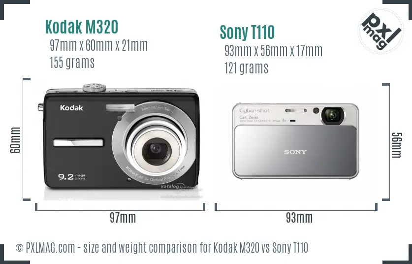 Kodak M320 vs Sony T110 size comparison Kodak M320 vs Sony T110 size comparison