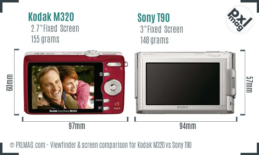 Kodak M320 vs Sony T90 Screen and Viewfinder comparison