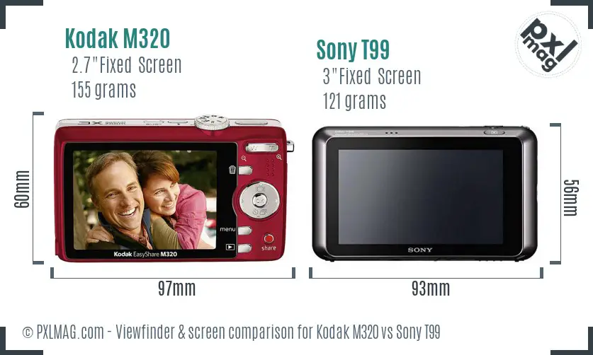 Kodak M320 vs Sony T99 Screen and Viewfinder comparison
