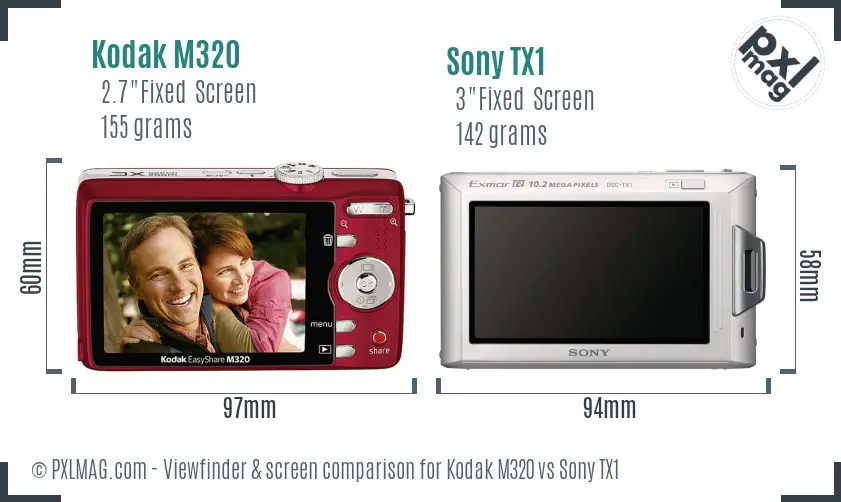 Kodak M320 vs Sony TX1 Screen and Viewfinder comparison