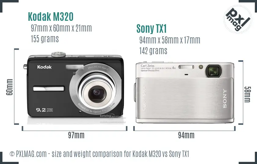 Kodak M320 vs Sony TX1 size comparison