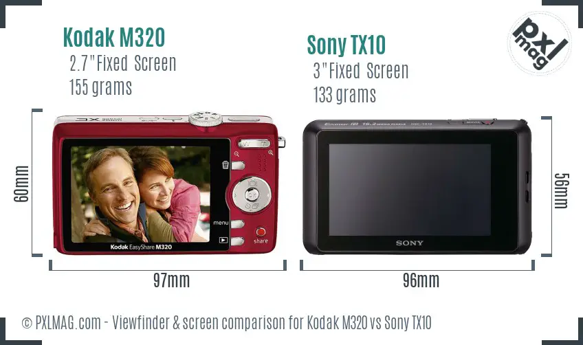 Kodak M320 vs Sony TX10 Screen and Viewfinder comparison