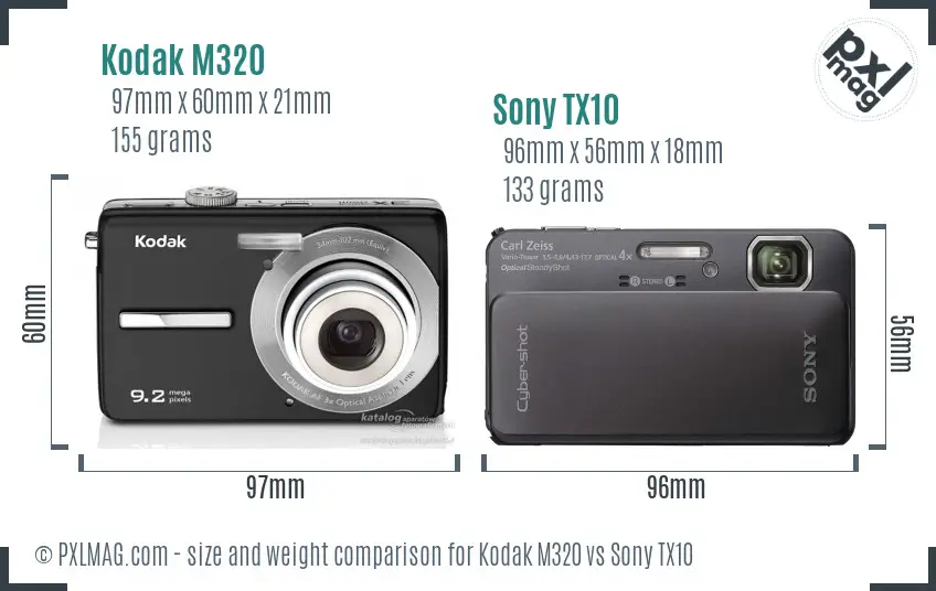 Kodak M320 vs Sony TX10 size comparison