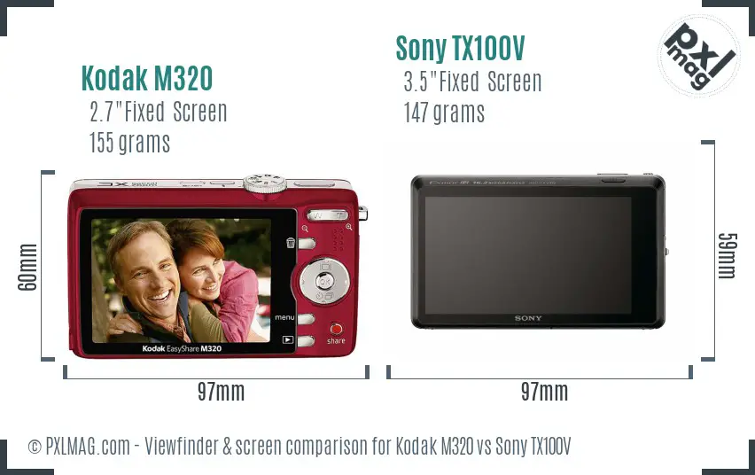 Kodak M320 vs Sony TX100V Screen and Viewfinder comparison