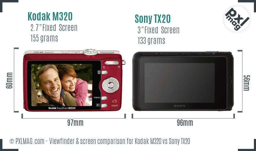 Kodak M320 vs Sony TX20 Screen and Viewfinder comparison
