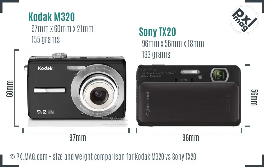 Kodak M320 vs Sony TX20 size comparison