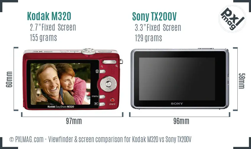 Kodak M320 vs Sony TX200V Screen and Viewfinder comparison